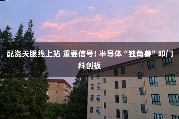 配资天眼线上站 重要信号! 半导体“独角兽”叩门科创板